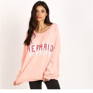 WildFox Mermaid on Duty Lightweight Oversized Sweatshirt Grapefruit Pink Medium